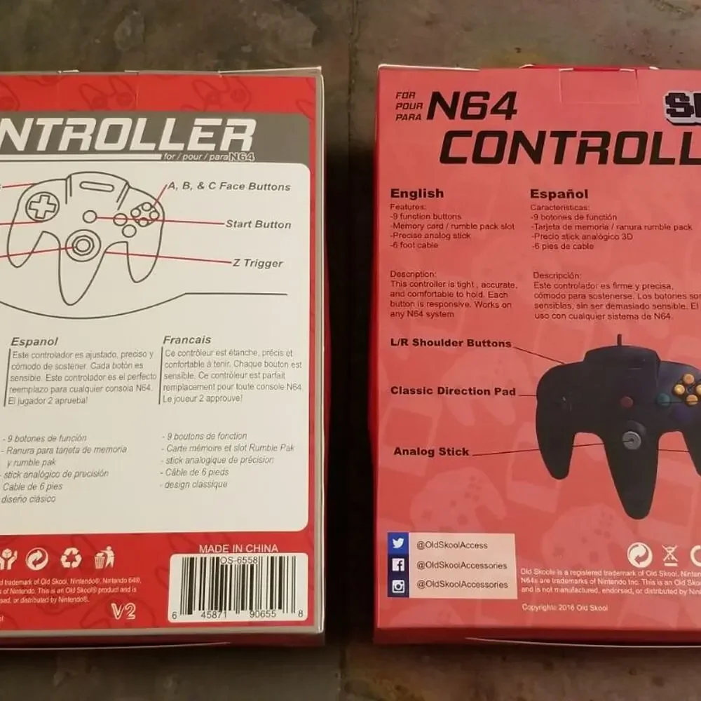 2 N64 Controllers - Red & Black (NEW) - Nintendo - Old Skool